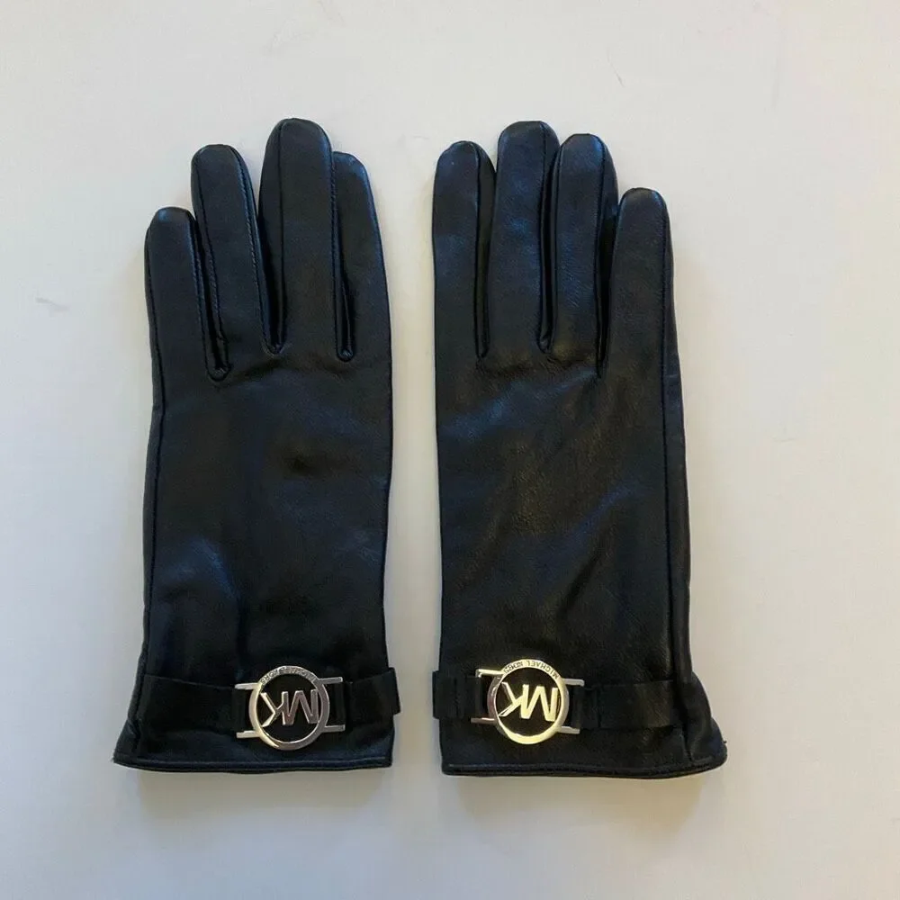 Leather Black Michael Kors Gloves. S. Logo on buckle. Punk goth richmom